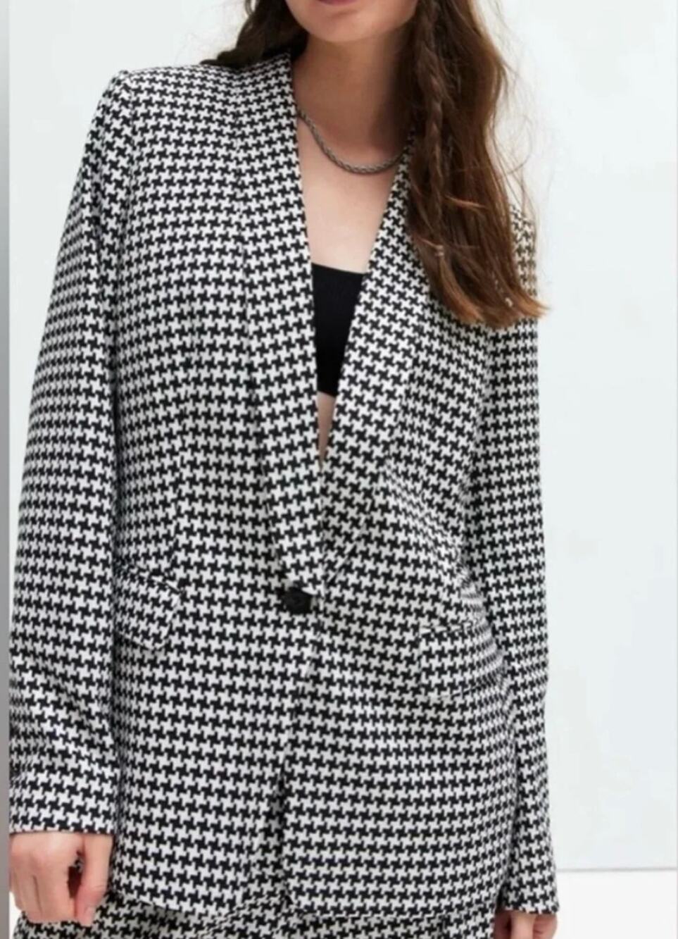 Wildfang Empower Houndstooth Tux Blazer Black White XS